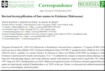 Phytotaxa's tweet image. Revised lectotypification of four names in Eriolaena (#Malvaceae) 
phytotaxa.mapress.com/pt/article/vie… 
#Taxonomy