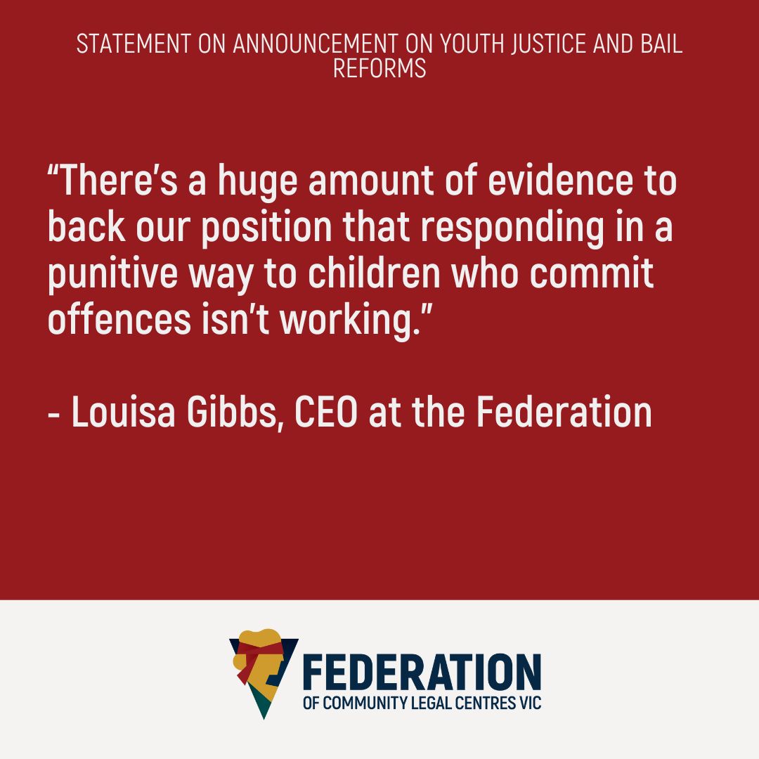 We are deeply disappointed by <a href="/VicGovAu/">Victorian Government</a> decisions to go back on its pledge to #raisetheage of criminal responsibility to 14 by 2027 &amp; to introduce tougher bail laws for repeat offenders. We will continue to work with gov to ensure that children are safe. shorturl.at/1DY7m