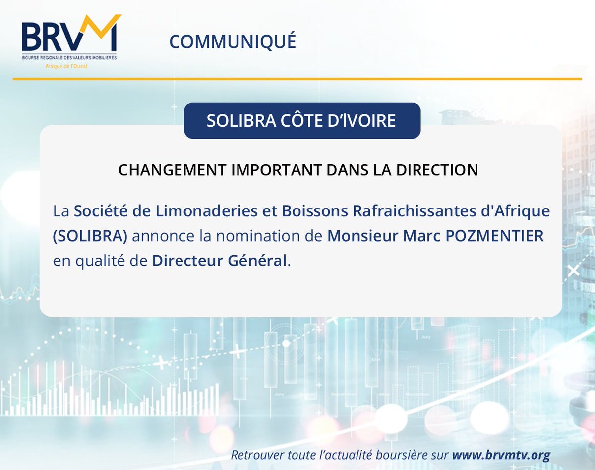 BRVM_UEMOA's tweet photo. #SOLIBRA CotedIvoire - Communiqué - Changement important dans la direction #BRVMCommunique https://t.co/lvZqg3nqvD https://t.co/bzjeK6ukSw