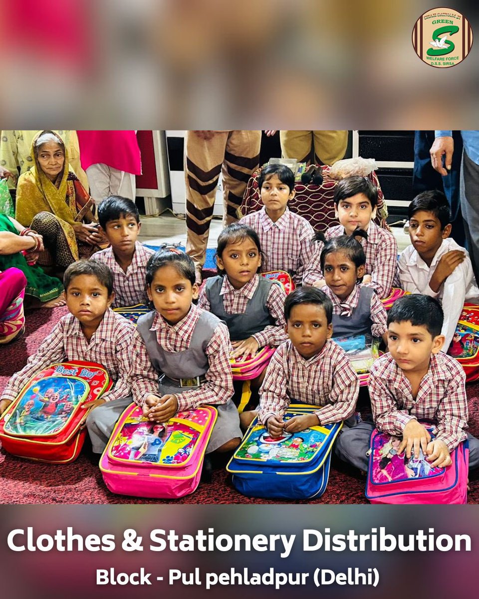 GreenSwelfares's tweet photo. To Support Underprivileged Children, Shah Satnam Ji Green ’S’ Welfare Force Wing volunteers, inspired by the teachings of Saint Dr. Gurmeet Ram Rahim Singh Ji Insan, are distributing cloth and stationery to less privileged kids.​ This noble initiative is a beacon of hope, empowering young minds to reach their full potential. Let's support in creating a brighter future for these children! #EducationForAll #BookBank #ClothBank #TransformingLives