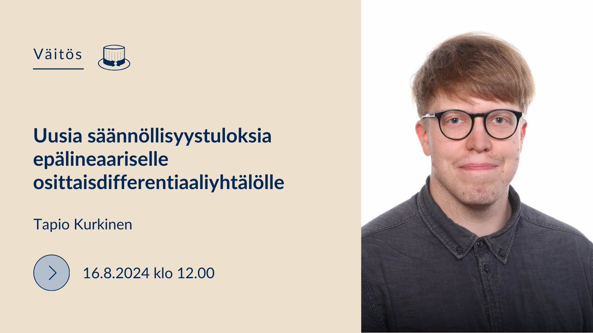 Faculty of Mathematics and Science (@jyuscience) on Twitter photo Tapio Kurkinen tutki matematiikan alan väitöstyössään epälineaarista ajasta ja paikasta riippuvaa osittaisdifferentiaaliyhtälöä. Väitöskirjan yksi keskeinen tulos on Elliptinen Harnackin epäyhtälö. 👉 r.jyu.fi/FCj <a href="/uniofjyvaskyla/">University of Jyväskylä</a> Tapio Kurkinen tutki matematiikan alan väitöstyössään epälineaarista ajasta ja paikasta riippuvaa osittaisdifferentiaaliyhtälöä. Väitöskirjan yksi keskeinen tulos on Elliptinen Harnackin epäyhtälö. 👉 r.jyu.fi/FCj <a href="/uniofjyvaskyla/">University of Jyväskylä</a>