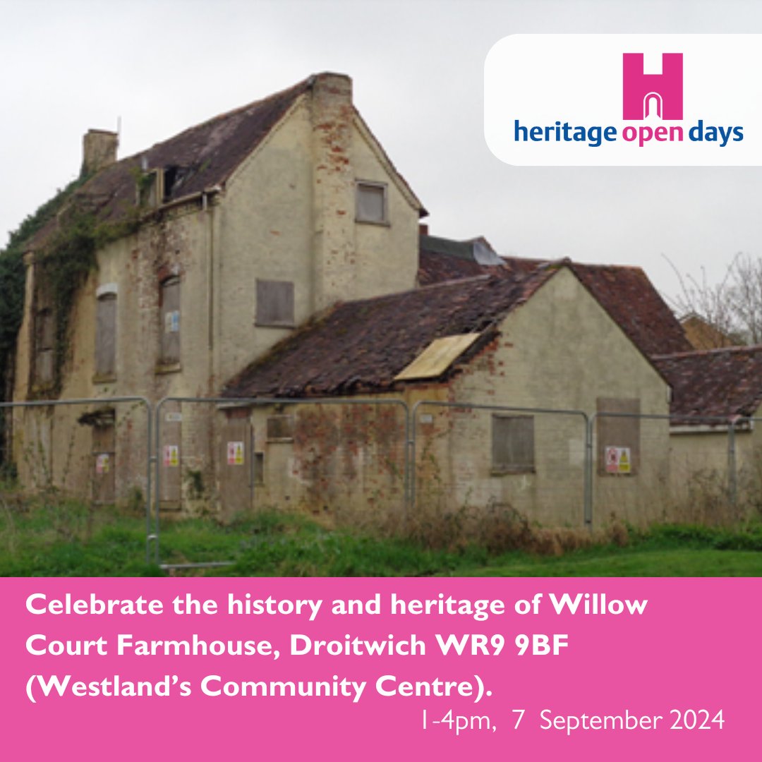 Just a reminder to save the date for our free <a href="/heritageopenday/">Heritage Open Days</a> event at Willow Court Farmhouse, Droitwich.  There will be an opportunity to try heritage crafts from Tudor times
Date: Sat 7 September 1-4pm
Where: Westland's Community Centre

#WorcestershireHour
