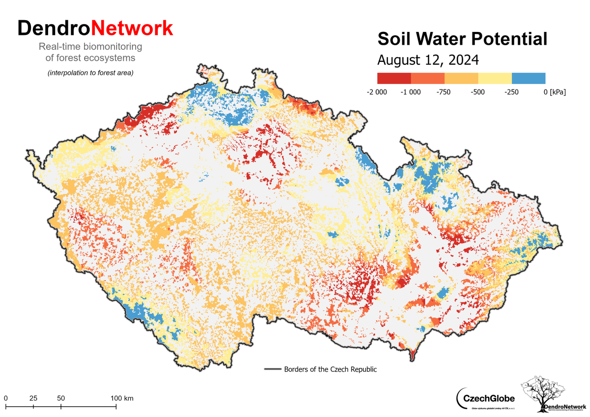 czechglobe_xylo's tweet photo. 🌡️🌲 Heatwave hits hard! With temperatures soaring above 30°C, Czech forests are under stress. Real-time #DendroNetwork data shows a sharp decrease in ecosystem vitality due to #drought. More hot days ahead! 🔥 #Heatwave #ForestMonitoring https://t.co/FMD20UHq1z