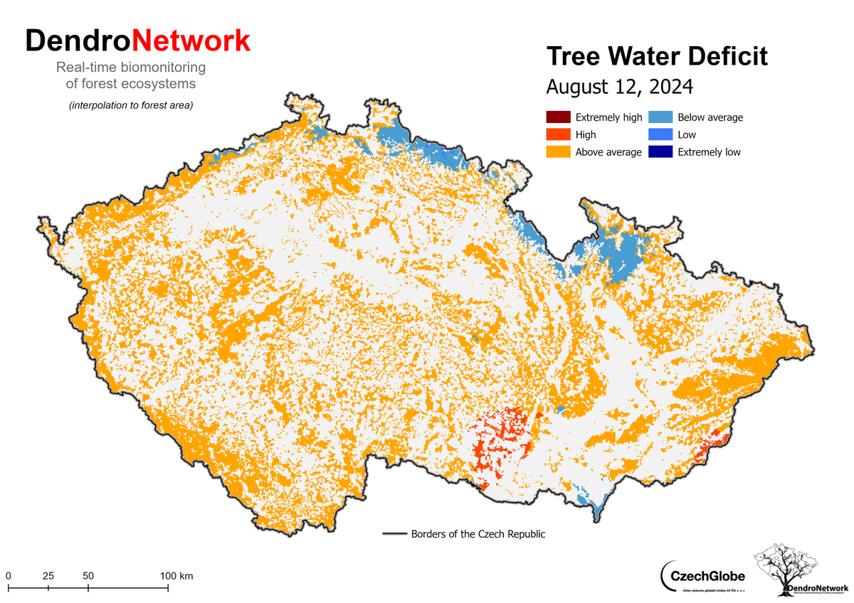 czechglobe_xylo's tweet photo. 🌡️🌲 Heatwave hits hard! With temperatures soaring above 30°C, Czech forests are under stress. Real-time #DendroNetwork data shows a sharp decrease in ecosystem vitality due to #drought. More hot days ahead! 🔥 #Heatwave #ForestMonitoring https://t.co/FMD20UHq1z