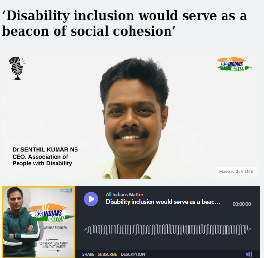 APD_India's tweet image. Over 2.68 crore #IndiansWithDisabilities still lack an #InclusiveEcosystem that ensures empowerment &amp;amp; equal opportunities. Our CEO, Dr Senthil Kumar NS, discusses the challenges &amp;amp; steps needed for an #InclusiveEnvironment.  
Tune in to learn more!🎧

shorturl.at/OaqE5
