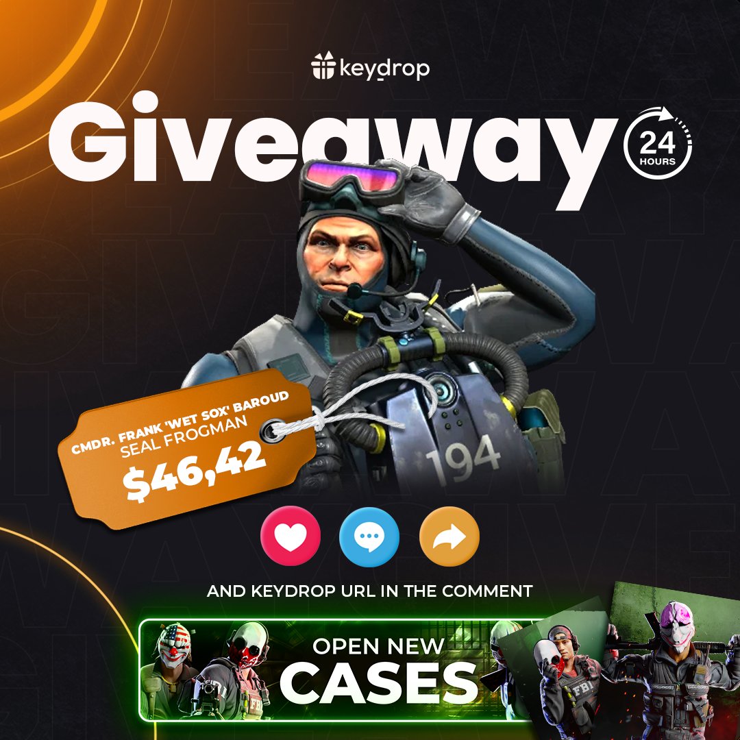 Win Cmdr. Frank 'Wet Sox' Baroud | SEAL Frogman in JUST 3 clicks! 🏆

👊 Just leave ❤️ under the post!
🤝 Follow us!
🔁 Retweet!

⏰ Wait 24 hours! 

#giveaways #chance #cs2 #steam #case #giveaway #csgoskins #gaming #gamer #esport #keydrop #keydropcom