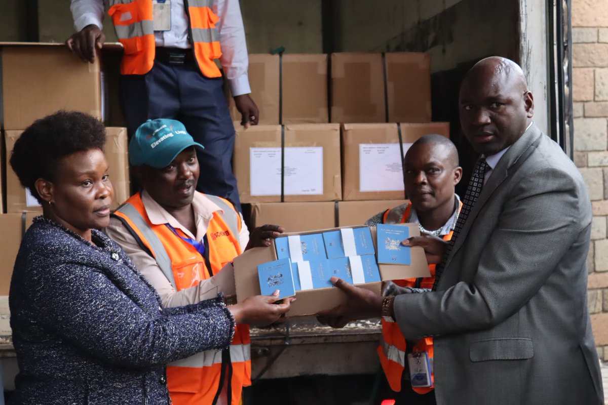 ImmigrationDept's tweet photo. The Director General  of Immigration Services @EvelynCheluget joined the Principal Secretary State Department for Immigration and Citizen Services @JuliusKBitok in receiving passport booklets.
Continuous procurement of passport booklets is part of the reforms initiated by the Cabinet Secretary for Interior @KindikiKithure and National Administration aimed at streamlining issuance of passports to Kenyans.