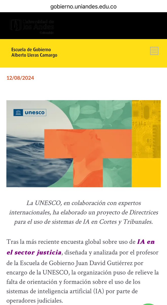 JuanDGut's tweet photo. Muy orgulloso de mi trabajo para UNESCO realizado a través de @GobiernoUAndes:
“El profesor Juan David Gutiérrez preparó el primer borrador de Directrices de la UNESCO sobre uso de IA en Cortes y Tribunales”

https://t.co/gldtsBJ6H5 https://t.co/EhoScgWqa7