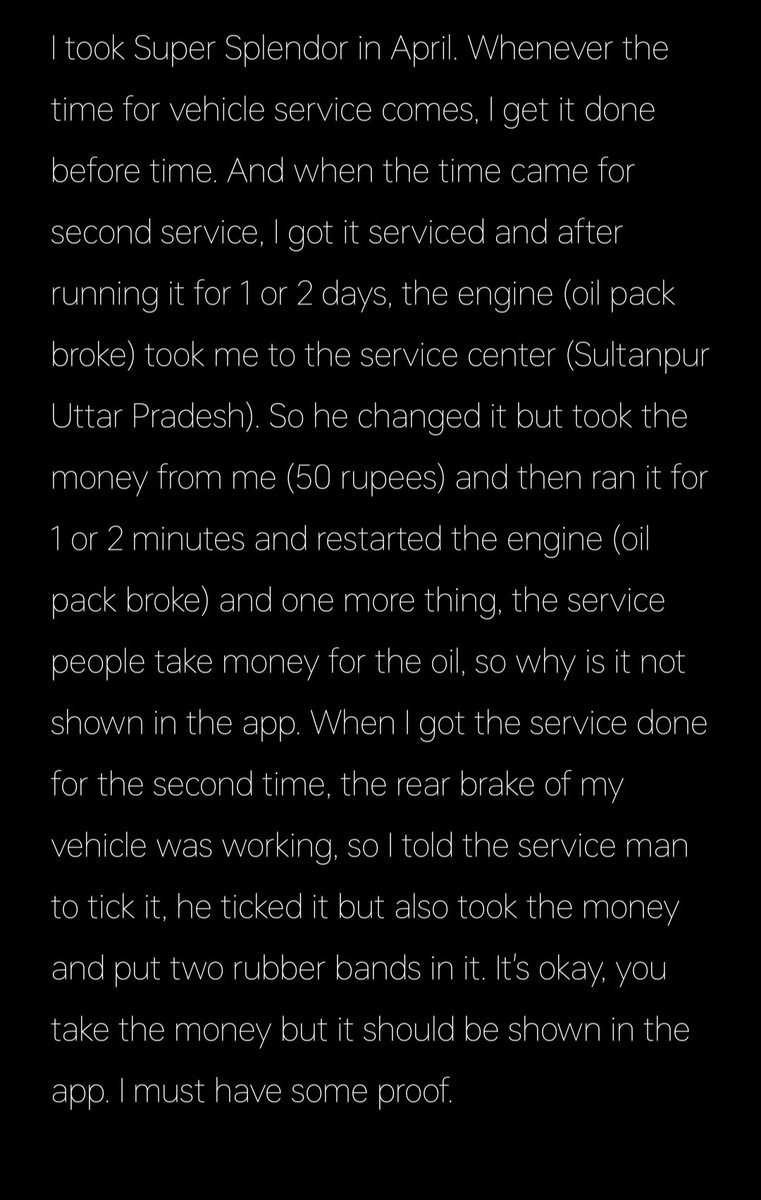 okhan4642's tweet photo. Service not good @HeroMotoCorp 
My vehicle number UP 44 BN 6432
I have explain all the thing in image @HeroMotoCorp #iSmart https://t.co/AhOuHcaCNd