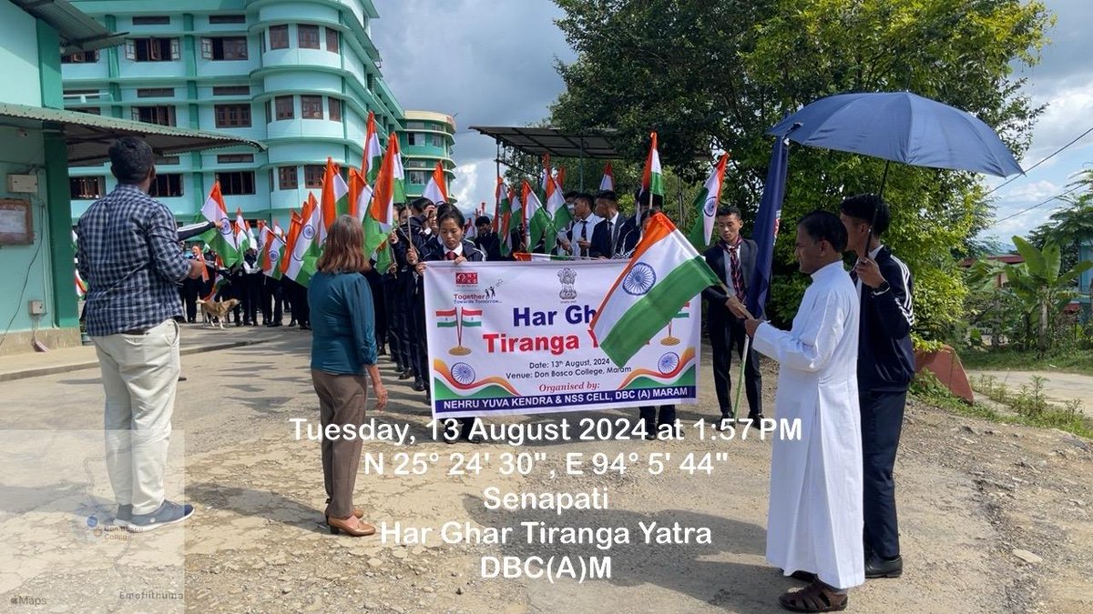 NSS_DBCM's tweet photo. NSS of Don Bosco College Maram organized a Har Ghar Tiranga Yatra in collaboration with NYKS Senapati on 13 Aug 2024. Volunteers took pledge and shouted slogans throughout the Yatra. 
@_NSSIndia @nss_rdguwahati @duhegom @nyksindia @NykSenapati @NSS_DBCM @nss3dbcmaram @NSS_2_DBCM https://t.co/nWQ8zxHR8Q