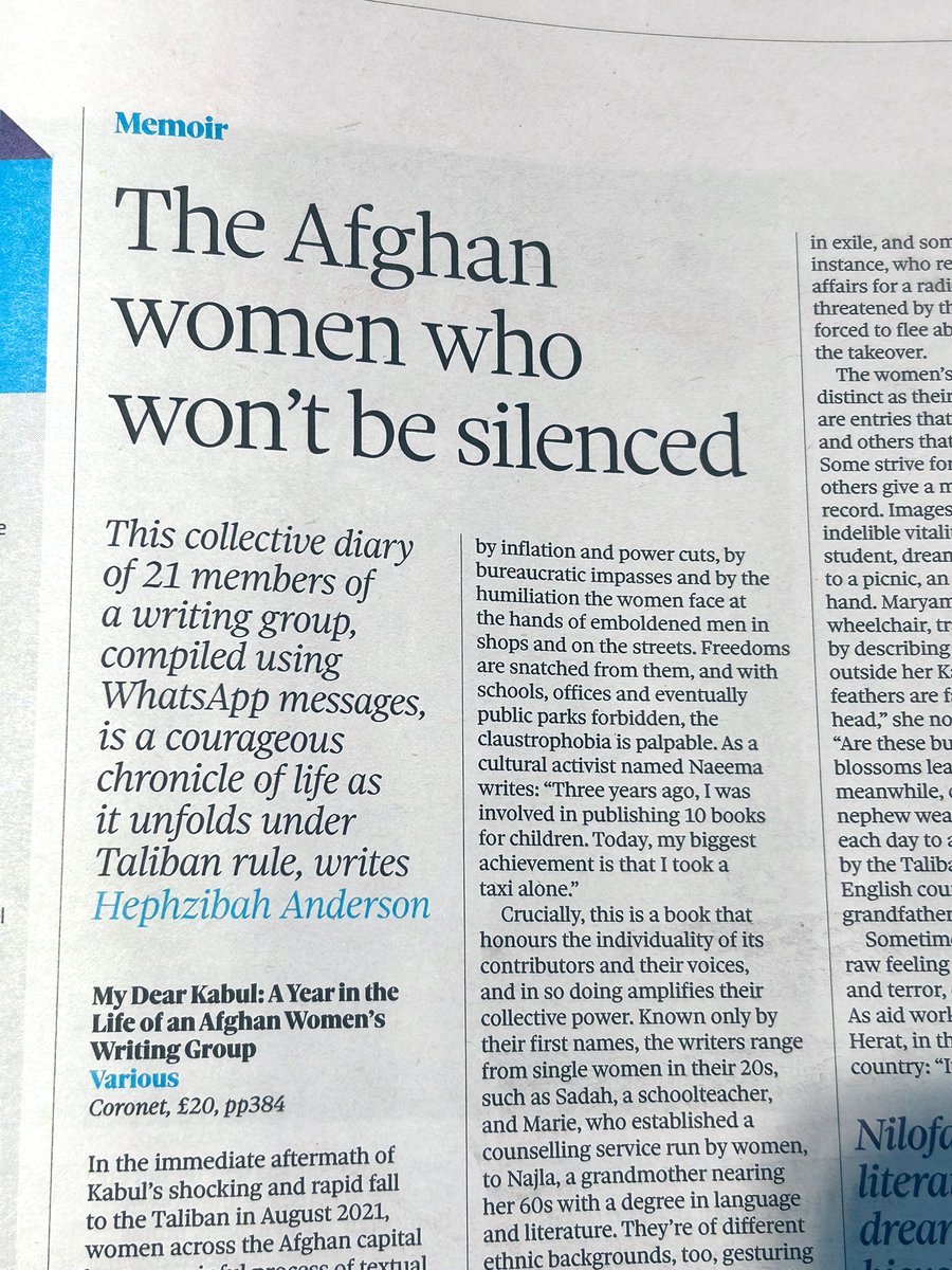 Thank you, Hephzibah Anderson <a href="/HephzibahA/">Hephzibah Anderson</a>, for an insightful review of My Dear Kabul (<a href="/CoronetBooks/">Coronet</a>, August 2024) for <a href="/ObserverUK/">The Observer</a> #AfghanWomen