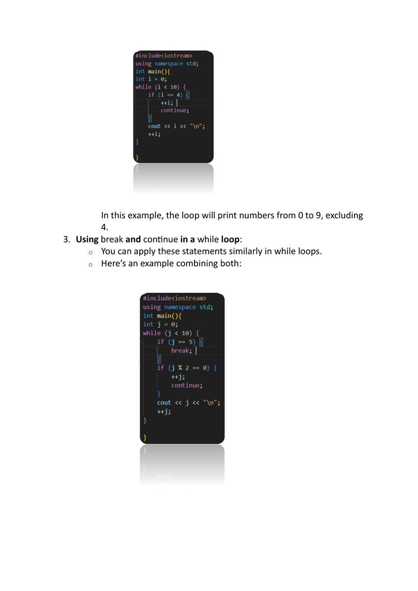 TechHarshal's tweet image. 📚 Day 10 of Learning C++ Programming Language 💻
 Today’s Highlights: [Break/continue]

What I Learned:
 - Break statement
 - Continue statement
 - statements use in loops

Next Steps:
[Arrays]

Today&apos;s notes are given
#day10 #programminglanguage #codinglife #Cpp #twitter