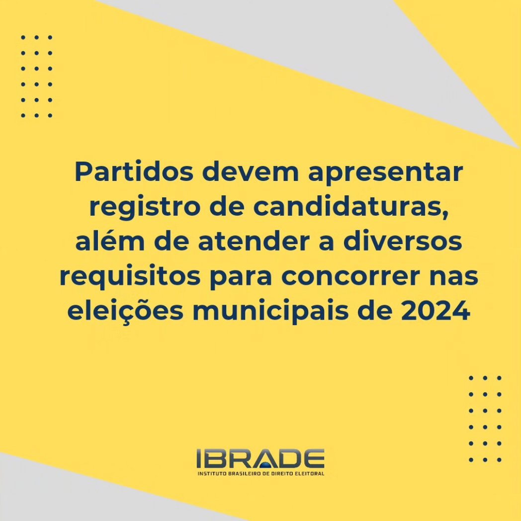 ibradeoficial's tweet photo. Termina, nesta quinta-feira 15/08/2024, o prazo para que os partidos políticos apresentem à Justiça Eleitoral os registros de candidatas e de candidatos aos cargos de prefeito, vice-prefeito ou vereador nas Eleições...

Mais informações: @ibradeoficial

Fonte: TSE Notícias https://t.co/K8lCbOO59Q