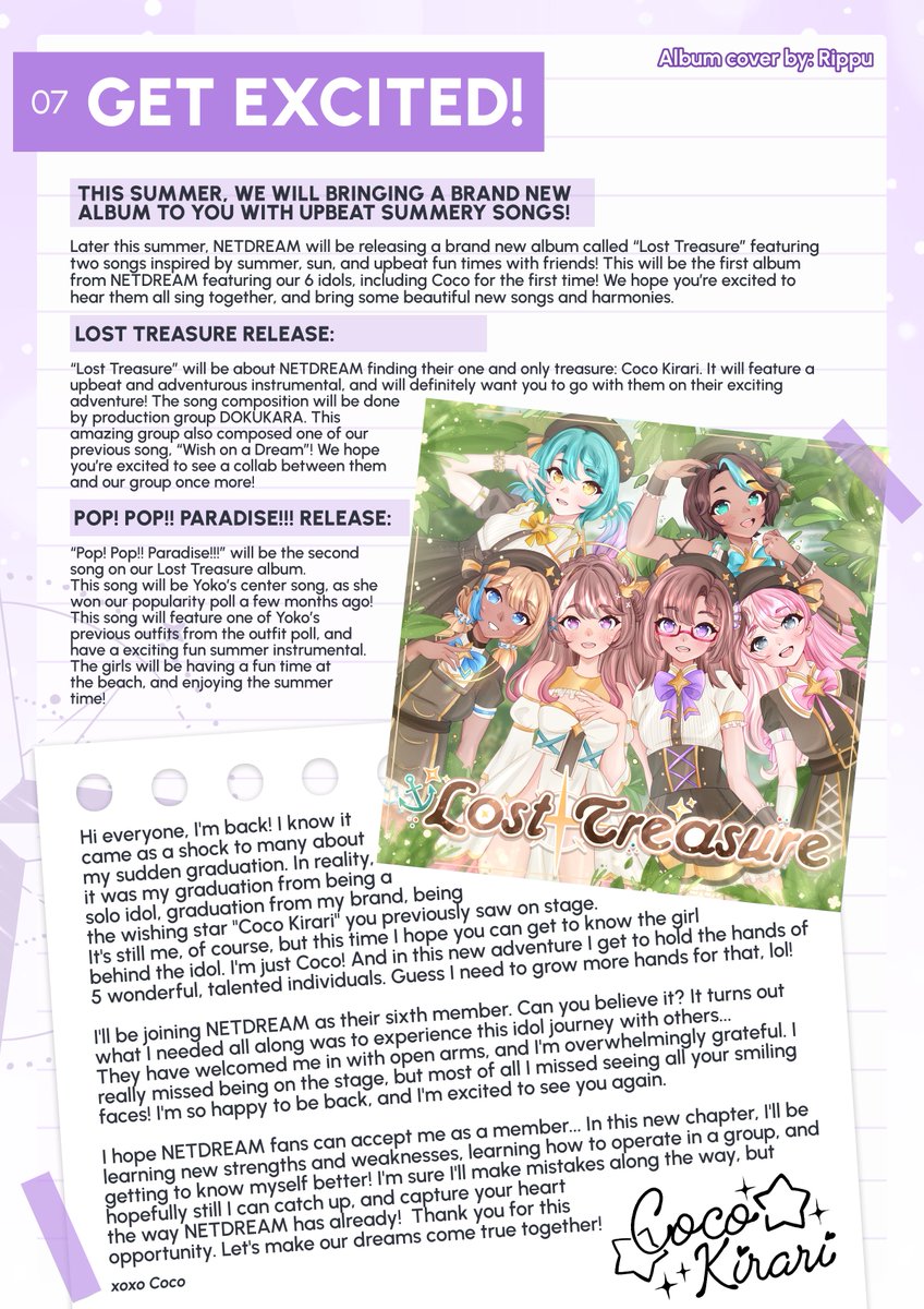 NETDREAM_idol's tweet photo. Hello there DREAM Chasers, we are here to showcase you the last page of our 4th magazine... 

In here you can learn more about our upcoming group album, and read a special note written by Coco.

✏️ Album art: Rippu
💌 Costume design: Rippu &amp; Kurolie
📚 Text: Rippu &amp; El Foxu https://t.co/OKxC7pevLT