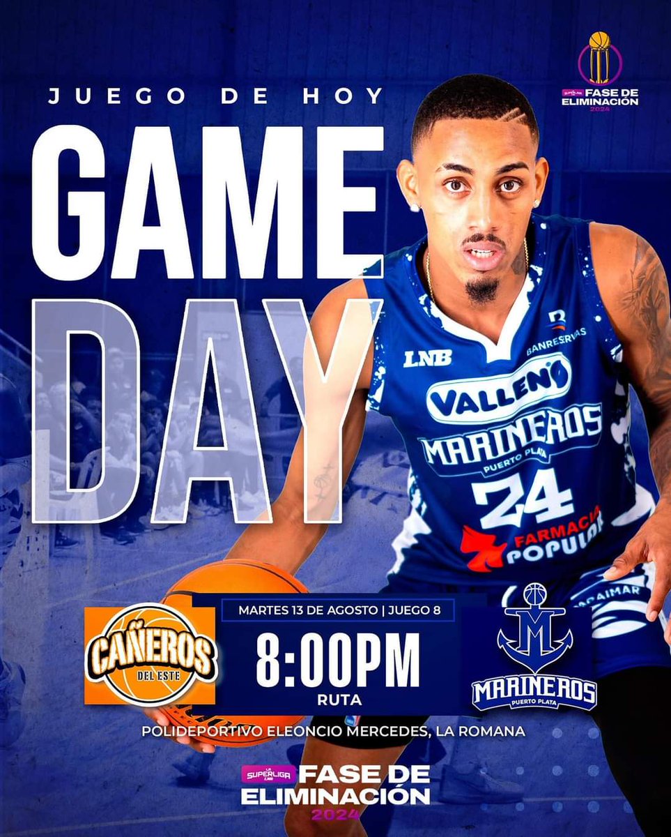 MarinerosPOP's tweet photo. Game Day ⚓️
Fase de Eliminación 

🗓 Martes 13 de Agosto 
📍 La Romana (Eleoncio Mercedes) 
🆚 @canerosdeleste 
⌚8:00Pm

#LosDueñosDelPuerto. https://t.co/rzmoa5EyM3