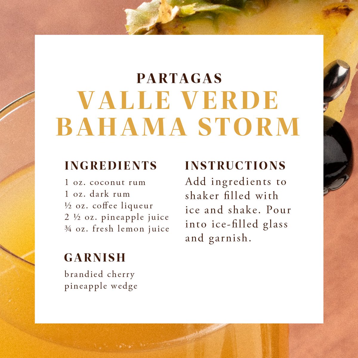 partagas's tweet photo. It may look like a dream, but you can easily make it your reality 👉
Add ingredients into a shaker with ice. Shake and strain into a glass. Garnish with a brandied cherry and pineapple wedge.
#PartagasCigars #Cigars #TrueQualityEndures #RumCocktails #SummerCocktails https://t.co/9zWmFEIOGT