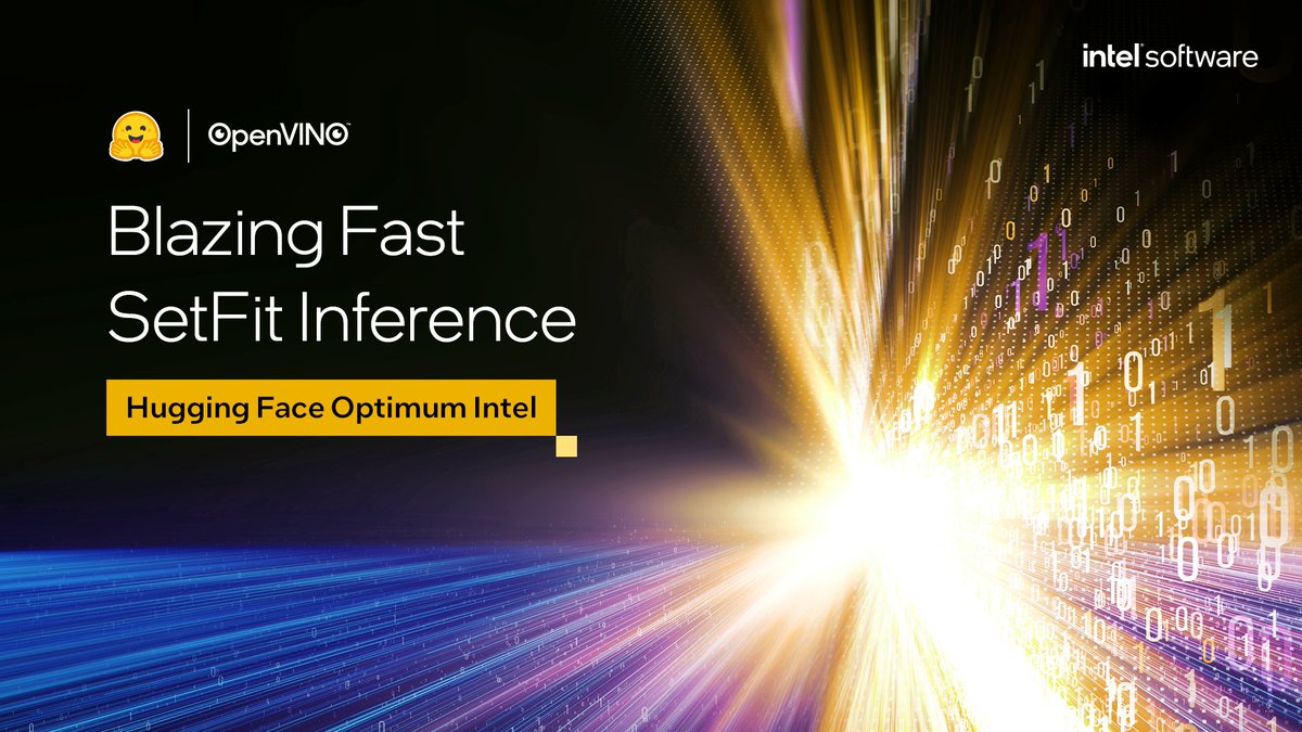 inteldevs's tweet photo. The Hugging Face #OptimumIntel library makes the efficient #SetFit framework even faster! Discover how this open-source solution uses #IntelXeon CPUs to speed up inference by up to 7.8 times with virtually no loss in accuracy. Read more: https://t.co/KrGFSUdUVg https://t.co/QtaXPq9EYk