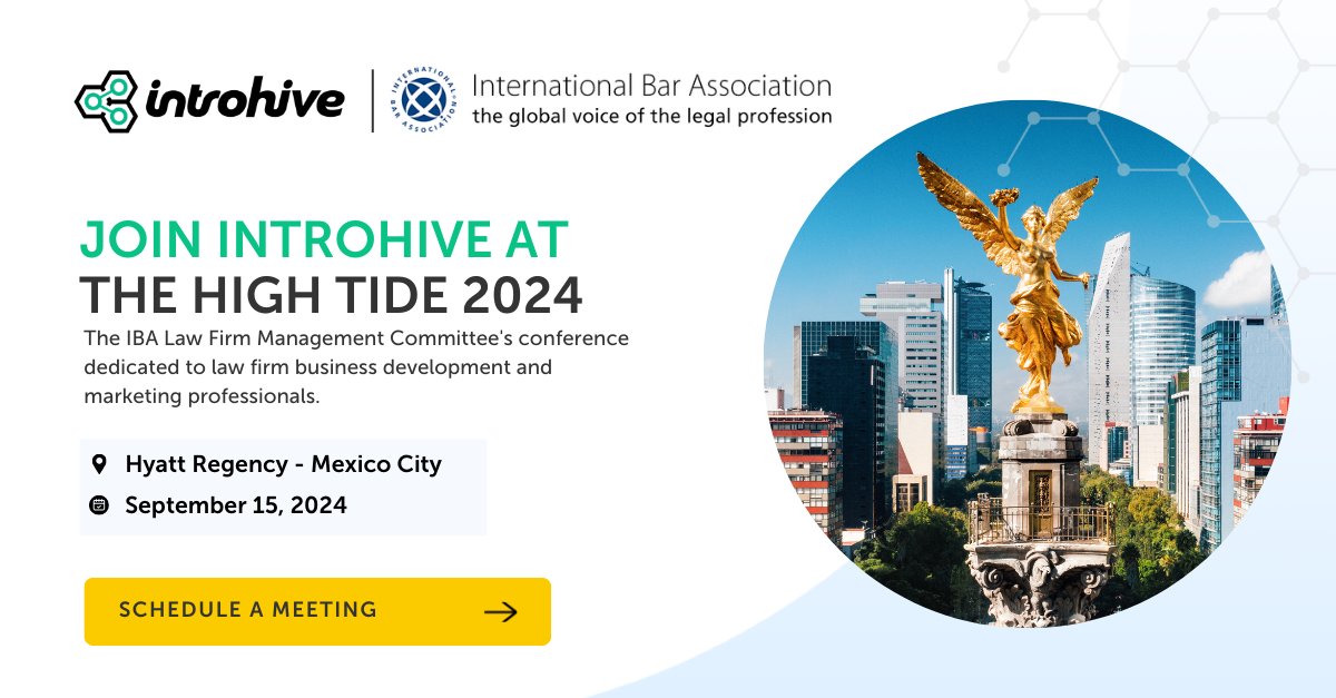 Introhive's tweet photo. We're thrilled to share that Introhive will be at The High Tide Conference 2024 in Mexico City! We can't wait to see old friends and make new ones. See you there! 🌟

📅 Book a meeting with us: 
https://t.co/zatIp3qyrN 

#Introhive #Legal #IBA2024 https://t.co/JYZJFpCZgo