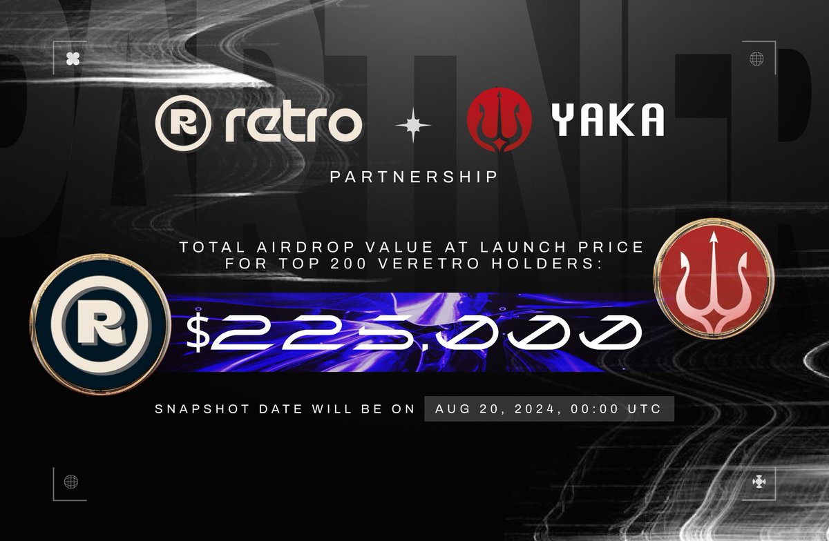 AIRDROP UPDATE - Yaka Finance (SEI Network)
Top 200 veRETRO holders (Rank Based Tiers)
Total airdrop: 3,000,000 veYAKA
$YAKA launch price: $0.075
Total airdrop value at launch: $225,000
snapshot date will be on Aug 20, 2024, 00:00 UTC
Eligibility checker:
dune.com/0xkhmer/crust-…