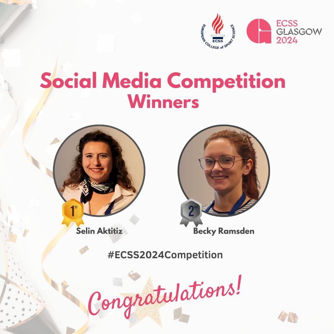 👏 Congratulations #ECSS2024Competition winners! 🥇 Selin Aktitiz's Instagram post buff.ly/4dJUD1j wins the ECSS Rimini 2025 registration while🥈 Becky Ramsden wins the 2025 ECSS membership, for her X post buff.ly/3WZv4nj  

#WeAreSportScience #ECSS2024