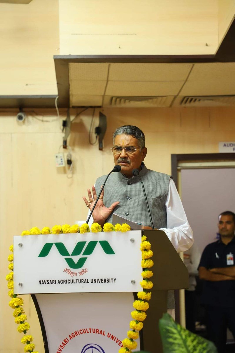 vc_nau's tweet photo. Shri Raghavjibhai Patel, Hon'ble Minister of Agriculture, Animal Husbandry, Cow-Breeding and Fisheries visited NAU Navsari and addressed a large gathering of over 300 teachers, agricultural scientists, and students on August 9, 2024. https://t.co/EL13g7kCJH