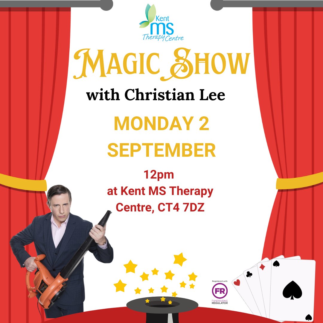 We are delighted to be welcoming Christian Lee who will be performing a show for our members, volunteers, family and friends on Monday 2 September from 12pm. 

We'd be grateful for a donation to our charity upon booking. Click here to book: tickettailor.com/events/kentmst…