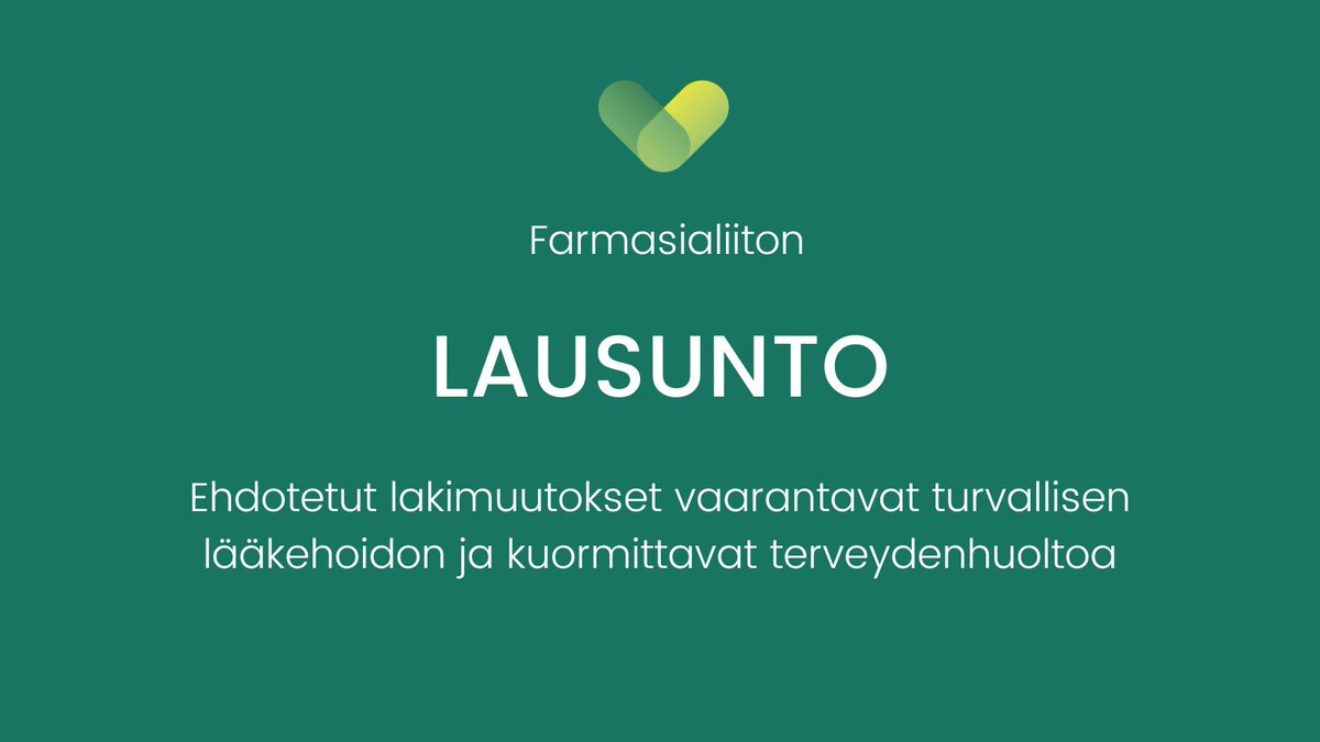 Farmasialiitto katsoo, että hallituksen esitys sairausvakuutuslain ja lääkelain muuttamisesta vaarantaa turvallisen lääkehoidon ja hankaloittaa apteekkien ja muun terveydenhuollon välistä yhteistyötä. Lue lisää:

farmasialiitto.fi/uutiset/farmas…

#turvallinenlääkehoito #apteekki