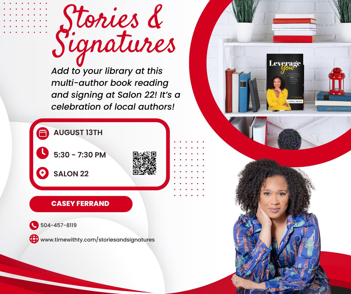 CaseyFerrandNO's tweet photo. Join us for an amazing event tonight, “Stories &amp; Signatures,” hosted by @timewithtynola! I’m thrilled to be one of the featured authors. Don’t miss out on this incredible experience and come get your books signed! Get your tickets today: https://t.co/tSYrZ28VgC https://t.co/slx3ADctOz