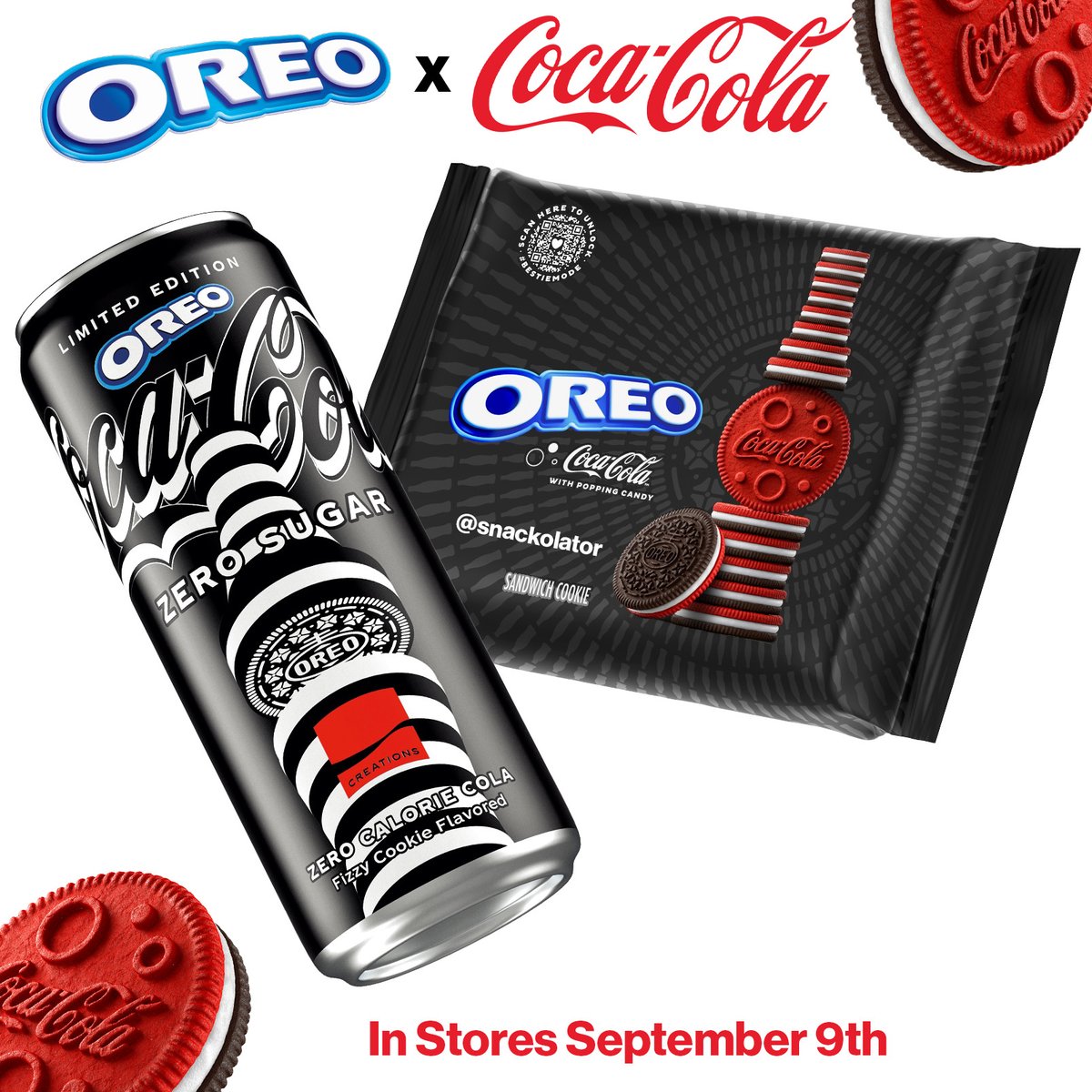 snackolator's tweet photo. OREO teamed up with Coca-Cola to create an @Oreo flavored Coke Zero and a @CocaCola flavored OREO dropping Sept 9th.

This might be the collaboration we never knew we needed and while I can't understand how an OREO Coke could work, I must try it.

Are you going to try either one? https://t.co/IdCwFwPk4p