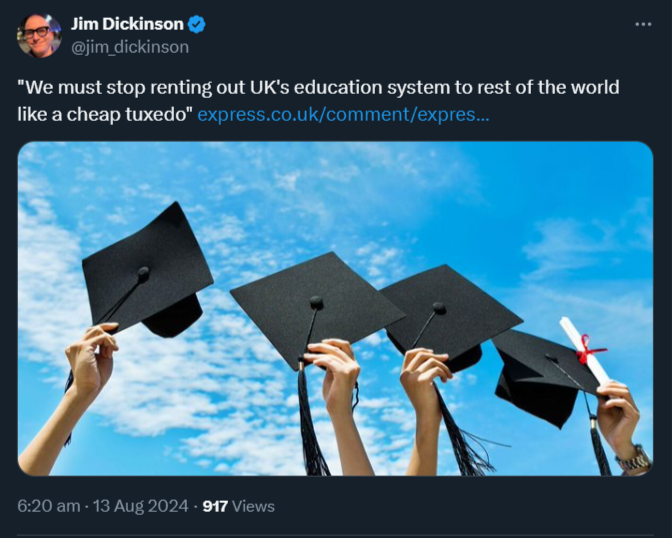 What's going on <a href="/Wonkhe/">Wonkhe</a> with <a href="/jim_dickinson/">Jim Dickinson</a> sharing a far right-wing, anti-immigration piece? 

Have you been asleep while the rest of the UK has been embroiled by #RaceRiots for nearly 2 weeks? 

How do you make sense of this? 

This 🧵will unpack your shameful mess.