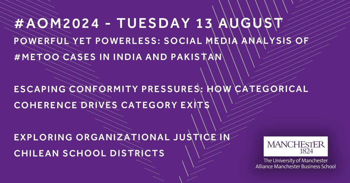 Alliance MBS (@alliancembs) on Twitter photo Today's #AOM2024 sessions featuring AMBS academics:
Powerful yet powerless: Social media analysis of #MeToo cases in India and Pakistan
Escaping Conformity Pressures: How Categorical Coherence Drives Category Exits
Exploring Organizational Justice in Chilean School Districts Today's #AOM2024 sessions featuring AMBS academics:
Powerful yet powerless: Social media analysis of #MeToo cases in India and Pakistan
Escaping Conformity Pressures: How Categorical Coherence Drives Category Exits
Exploring Organizational Justice in Chilean School Districts