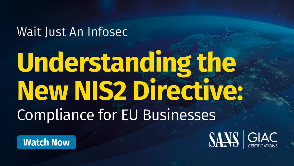 🇪🇺 Navigate NIS2 Directive: Key Compliance Tips for EU Businesses

Catch our webcast with <a href="/deancybersec/">Dean Parsons</a> &amp; <a href="/bojanz/">Bojan Zdrnja</a>, to understand &amp; comply with the new regs

🎦 Watch now → youtu.be/eaOpc1fU3YQ?si…
ℹ️ Prepare with our resource hub → sans.org/u/1xEu

#SANSTraining #NIS2