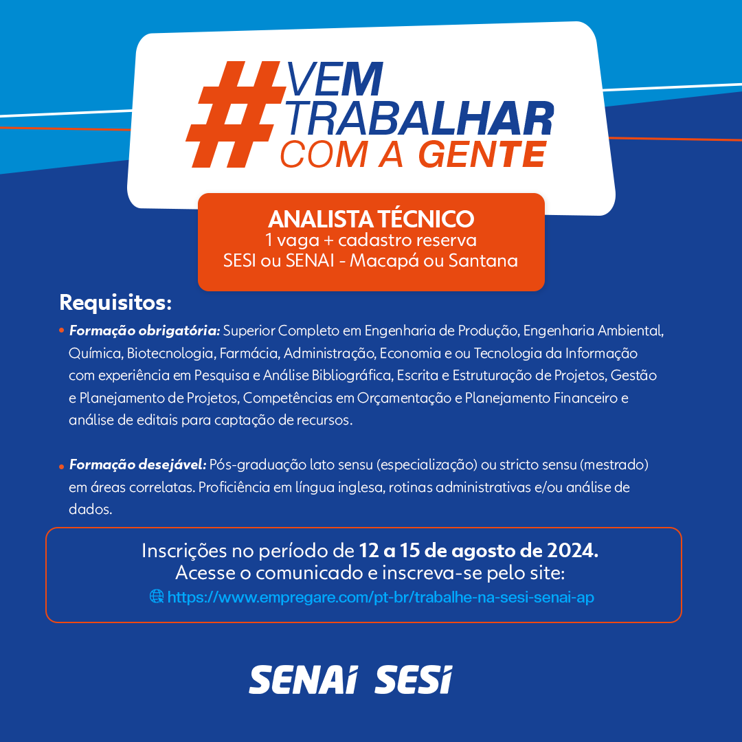 SenaiAmapa's tweet photo. Se liga!
Acesse o link https://t.co/PnN2IkfbB1 e participe do nosso processo seletivo!
#VemSerSesiSenai https://t.co/O44Sn9cJyp
