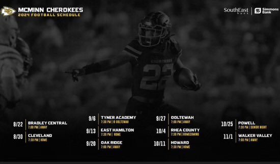 BrestonWesley's tweet photo. Coaches here is the 2024 schedule for 🏈☝🏽 uncommitted prospect ‘25 5’10 183 RB @TarzanWhite2 -(McMinn County HS Athens,TN) https://t.co/YNf83hP2A3