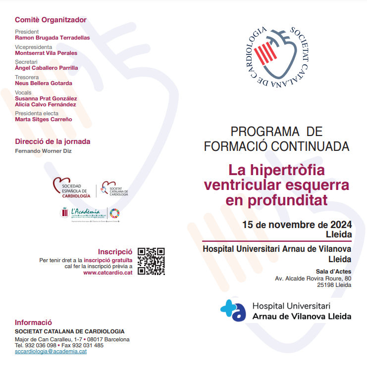 Societat Catalana de Cardiologia (@catcardio) on Twitter photo 🫀El 15 de novembre, conjuntament amb l'<a href="/harnaulleida/">Hospital Universitari Arnau de Vilanova</a> organitzem una jornada sobre la hipertròfia ventricular esquerra en profunditat.
Durarà tot el matí i es farà de forma presencial a les instal·lacions de l'hospital.
📝Programa: docs.academia.cat/a/a1216f4f 🫀El 15 de novembre, conjuntament amb l'<a href="/harnaulleida/">Hospital Universitari Arnau de Vilanova</a> organitzem una jornada sobre la hipertròfia ventricular esquerra en profunditat.
Durarà tot el matí i es farà de forma presencial a les instal·lacions de l'hospital.
📝Programa: docs.academia.cat/a/a1216f4f