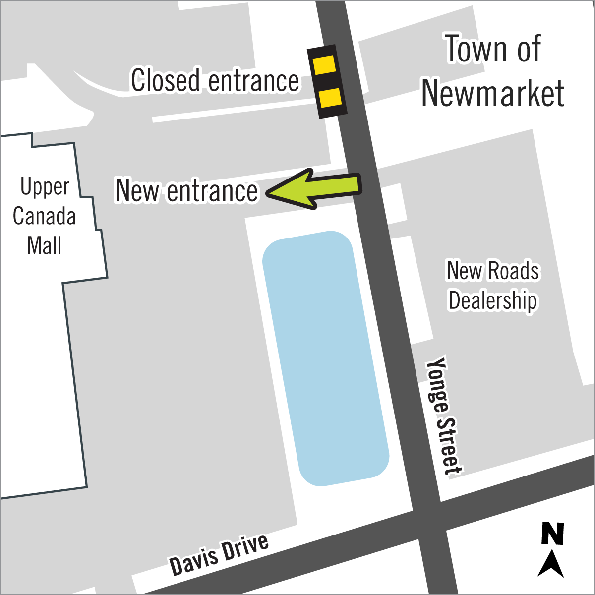 YorkRegionGovt's tweet photo. Visitors to @UpperCanadaMall in @TownofNewmarket will use a new entrance today (August 13). To support growth in the area and improve mall access, the entrance on Yonge Street has been modernized and moved as part of our road widening project. https://t.co/lu1iHLqLsN #MoveYR https://t.co/arzxaOW1Do