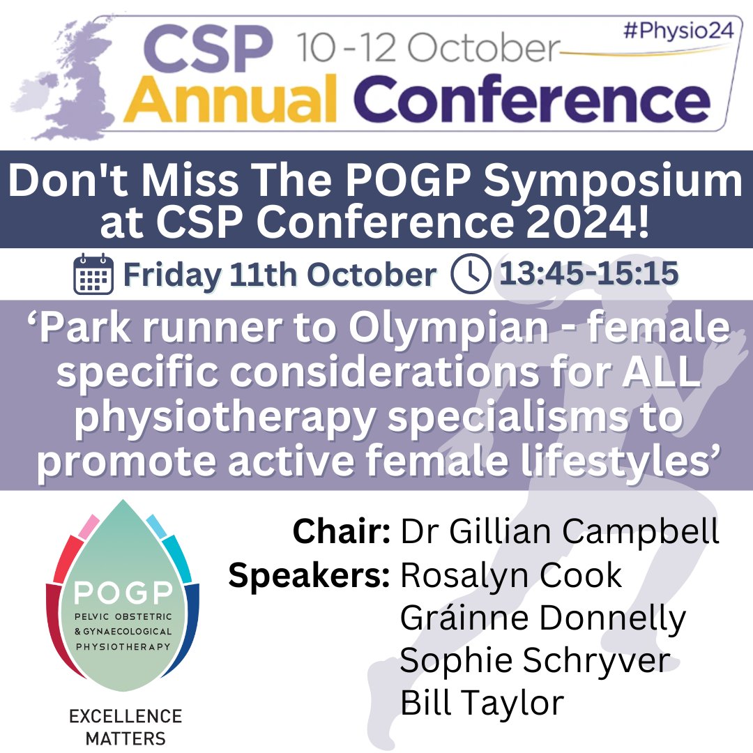 Don't miss The POGP Symposium <a href="/thecsp/">Chartered Society of Physiotherapy (CSP)</a> Conference 2024!
We’ll also have a stand at the conference and will promote excellence in all aspects of pelvic health physiotherapy. 

#ExcellenceMatters #pelvichealth #pelvichealthphysiotherapy #thefemaleathlete #Physio24