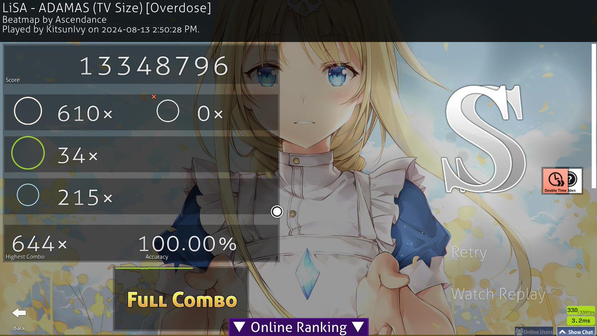 Kitsunivy's tweet photo. ADAMAS +HDDT SS

Third DT SS on the map and my first 700pp DT score! https://t.co/rjnKchHJO2