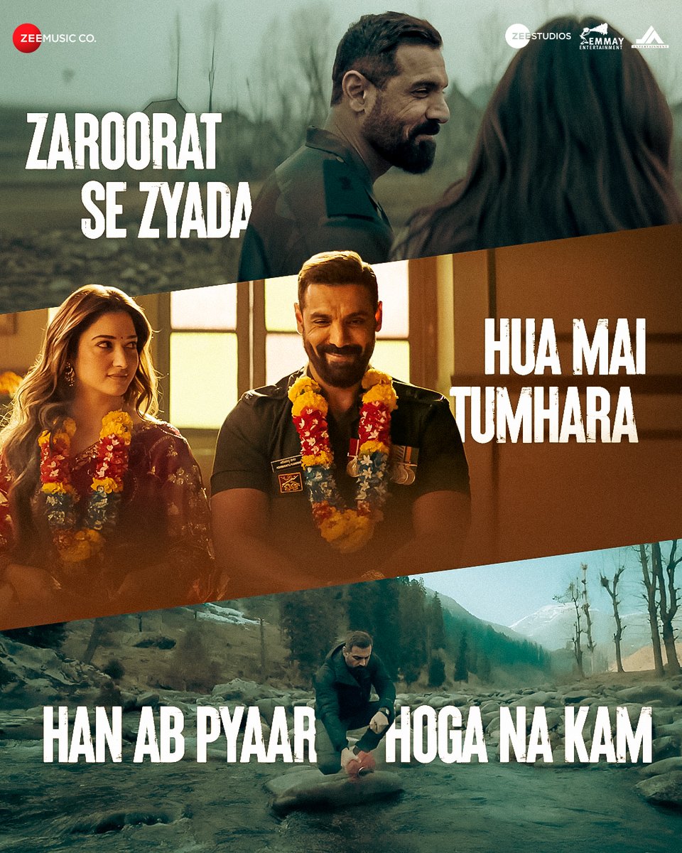 #ZarooratSeZyada, a poignant tale of forever love that will leave you breathless. ❤️‍🩹🎵
STREAMING NOW -  bit.ly/ZarooratSeZyad…

Vedaa in cinemas on 15th August in Hindi, Tamil &amp; Telugu! 🇮🇳

<a href="/TheJohnAbraham/">John Abraham</a> #Sharvari <a href="/nowitsabhi/">Abhishek Banerjee</a> <a href="/tamannaahspeaks/">Tamannaah Bhatia</a> <a href="/nikkhiladvani/">Nikkhil Advani</a> <a href="/monishaadvani/">Monisha Advani</a>