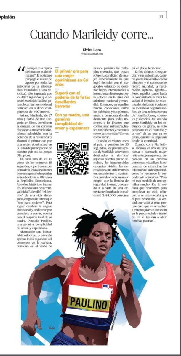 elviralora's tweet photo. 🥇🏃‍♀️ @Marileidy_P La mujer más rápida del mundo es dominicana 🎉🇩🇴

En cada paso, superó barreras y demostró la potencia de la resiliencia 🙌✨
#Marileidy #JJO #OrgulloDominicano

🔍https://t.co/Qf2kpcZlEz https://t.co/Wv2Pm0sUSY