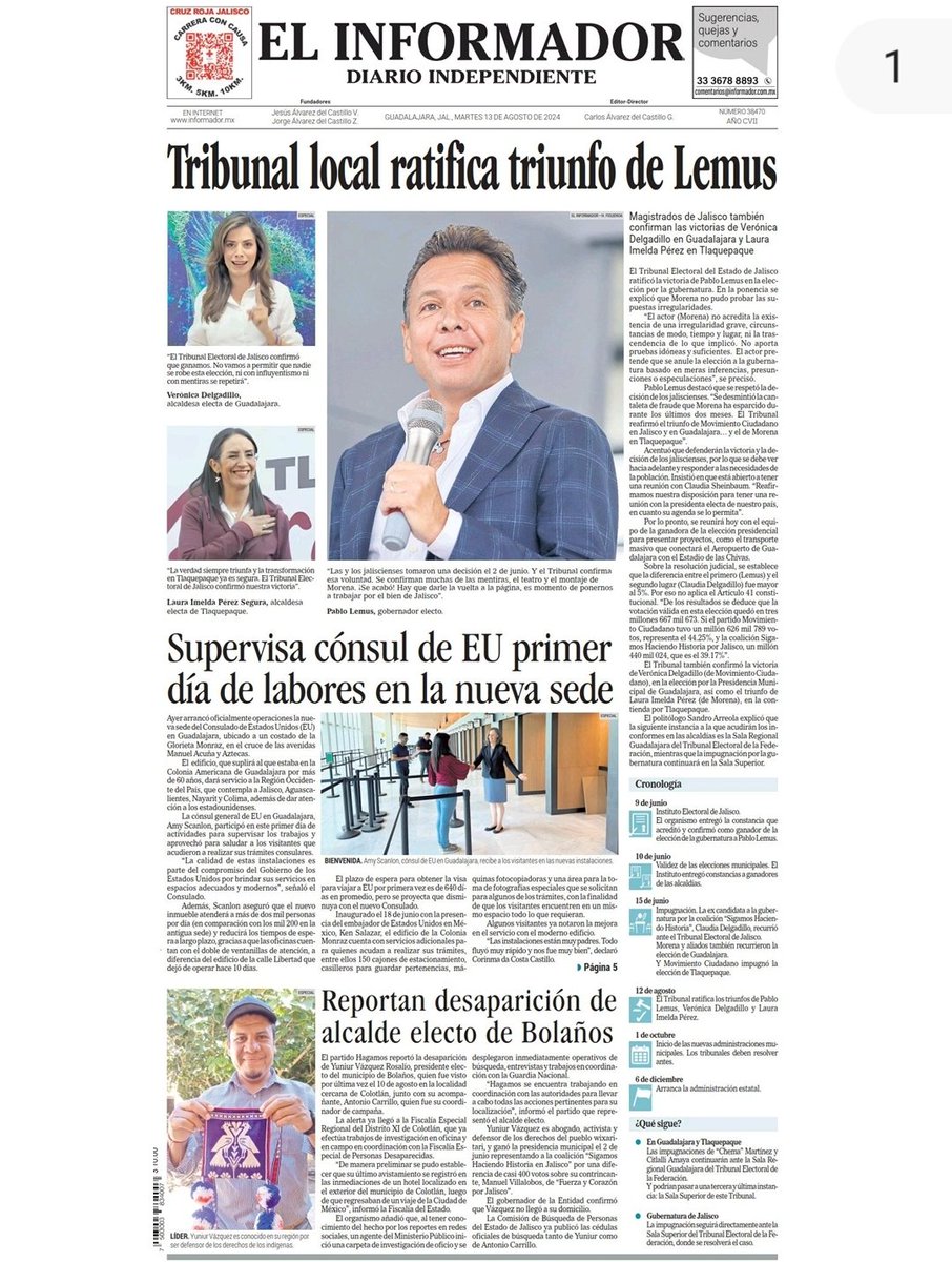 bourjack's tweet photo. #Lemus derrota a Morena a impugnadores en Triejal y da un paso adelante a la gubernatura de Jalisco. La prensa local asi lo destaca. https://t.co/kYEjxWrrdw