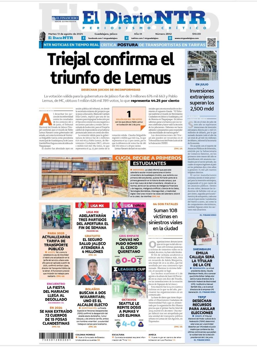 bourjack's tweet photo. #Lemus derrota a Morena a impugnadores en Triejal y da un paso adelante a la gubernatura de Jalisco. La prensa local asi lo destaca. https://t.co/kYEjxWrrdw