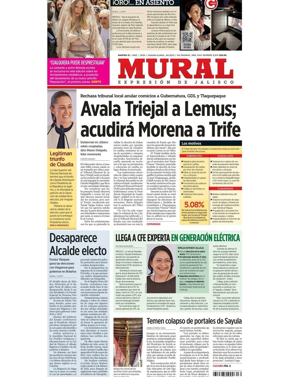 bourjack's tweet photo. #Lemus derrota a Morena a impugnadores en Triejal y da un paso adelante a la gubernatura de Jalisco. La prensa local asi lo destaca. https://t.co/kYEjxWrrdw