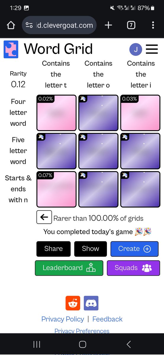 JoshSolves's tweet photo. Finally took the top spot (for now anyway) on the wordgrid https://t.co/jLjcFHvQv4