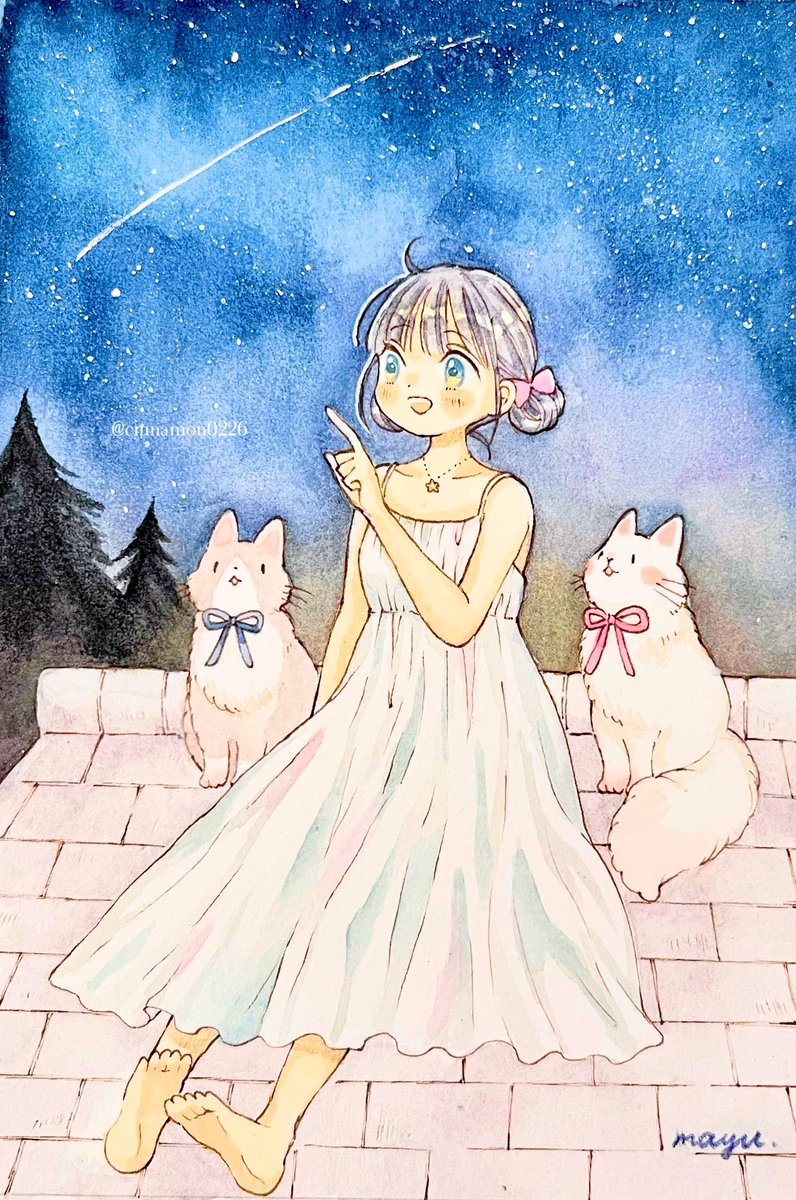 お星さまきれいだね#アナログイラスト 」|真優のイラスト