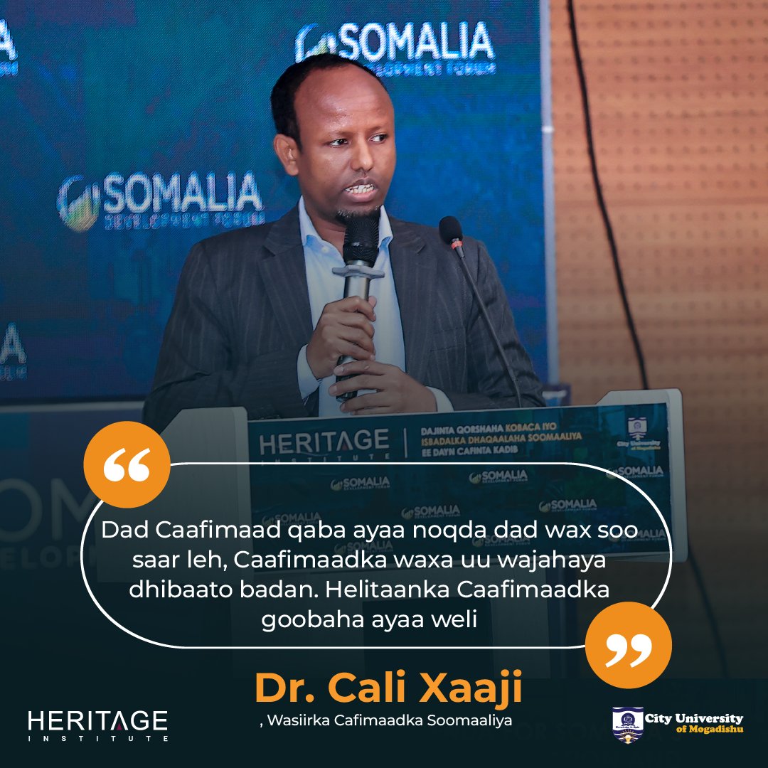 HIPSINSTITUTE's tweet image. &quot;Dad Caafimaad qaba ayaa noqda dad wax soo saar leh, Caafimaadka waxa uu wajahaya dhibaato badan. Helitaanka Caafimaadka goobaha ayaa weli kooban.&quot;— Dr. Cali Xaaji, Wasiirka Cafimaadka Soomaaliya 

#SDF2024
#SomaliaDevelopment
#PostHipc
#HeritageForum