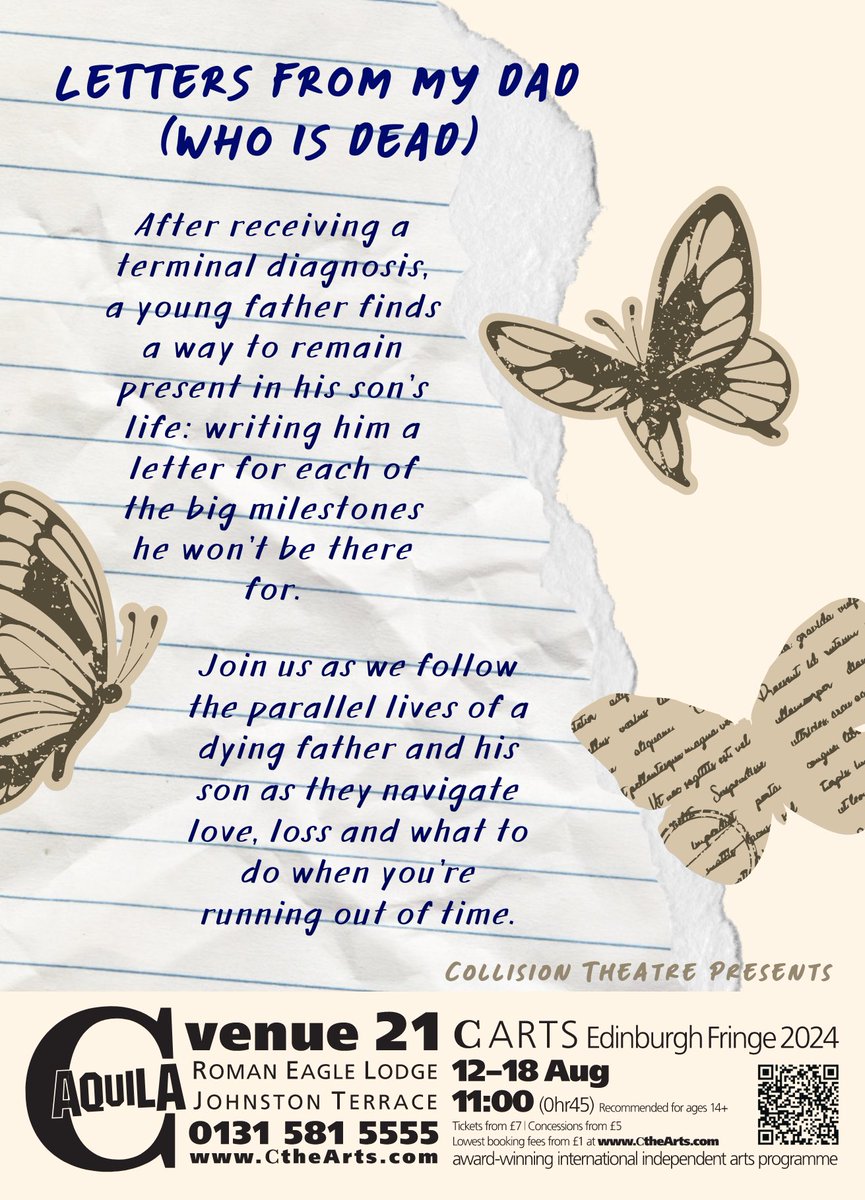 Letters From My Dad (who is dead) is now performing at #edfringe !💌

Join us as we follow the parallel lives of a dying father and his son as they navigate love, loss and what to do when you’re running out of time.🤍

⏰11am
🗓️12/8-18/8
📍<a href="/Cvenues/">C ARTS | C venues</a> 

🎟️in bio! #UnleashYourFringe