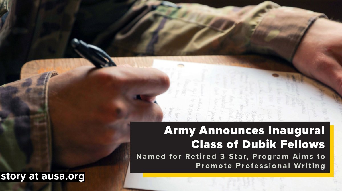 AUSAorg's tweet photo. Army Announces Inaugural Class of Dubik Fellows

Named for Retired 3-Star, Program Aims to Promote Professional Writing

#ReadMore: https://t.co/8VpQ7ZQ05V

@ArmyUPress #AUSAorg #AUSA #USArmy #fellowsprogram #professionalwriting #professional https://t.co/OYEFQSPGIM