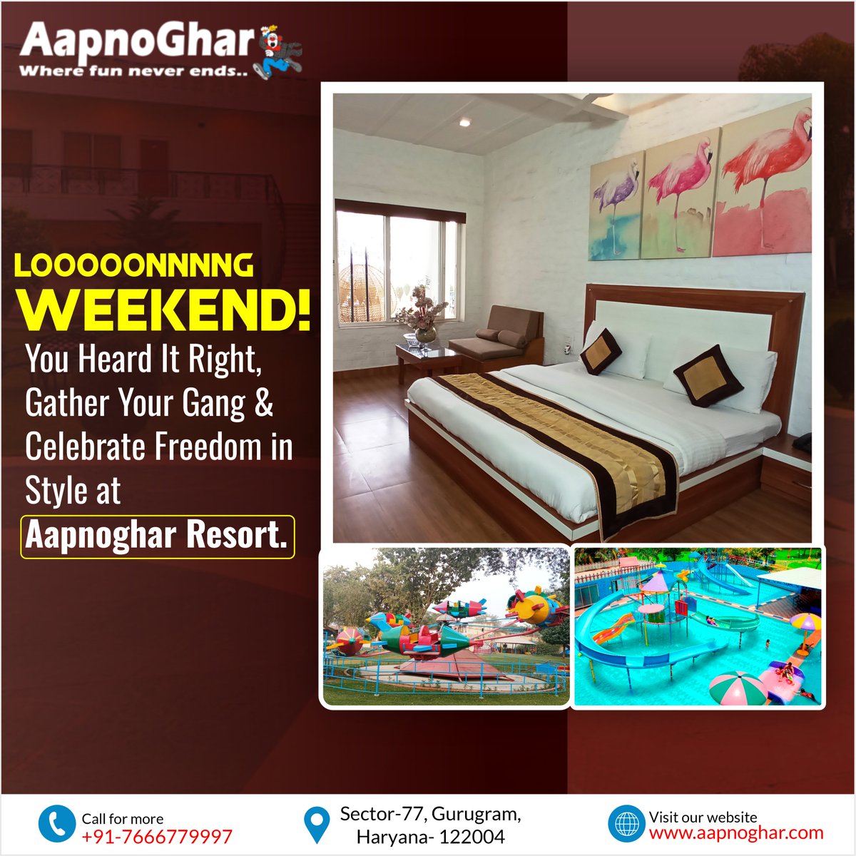 Freedom calls! Answer with a #longweekend at #AapnoGhar #resort. Good food, good vibes &amp; great company await!
🌐aapnoghar.com📲7666779997
#familyandfriends #Traveller #adventure #AdventureTime #Tourisme #tourist #waterparks #waterpark #activities #Gurugram #KhelKhelMein