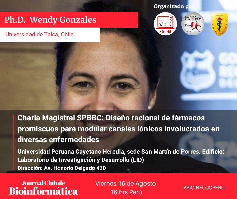 🤝🏻 <a href="/Bioinfo_Peru/">SPBBC</a> invitó a la directora de nuestro proyecto FIC  #GOREMAULE Dra. Wendy González  a brindar una ponencia sobre 💭 "Diseño racional de fármacos promiscuos para modular canales iónicos involucrados en diversas enfermedades”, temática que abordamos desde <a href="/ingUtalca/">Ingeniería UTalca</a> 🏛️